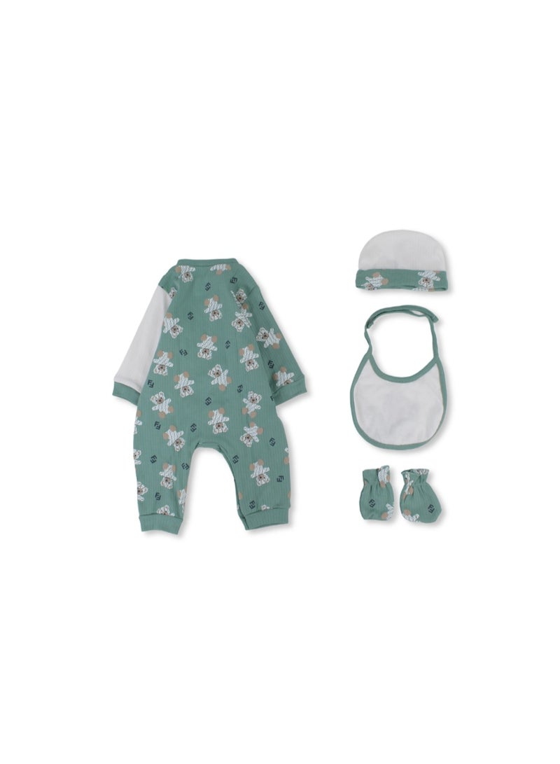 Junior Baby Boys Cotton Gift Clothes Box – Mint & Off-White - Image 2